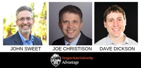 image containing three photos panel speakers and the OSU Advantage logo